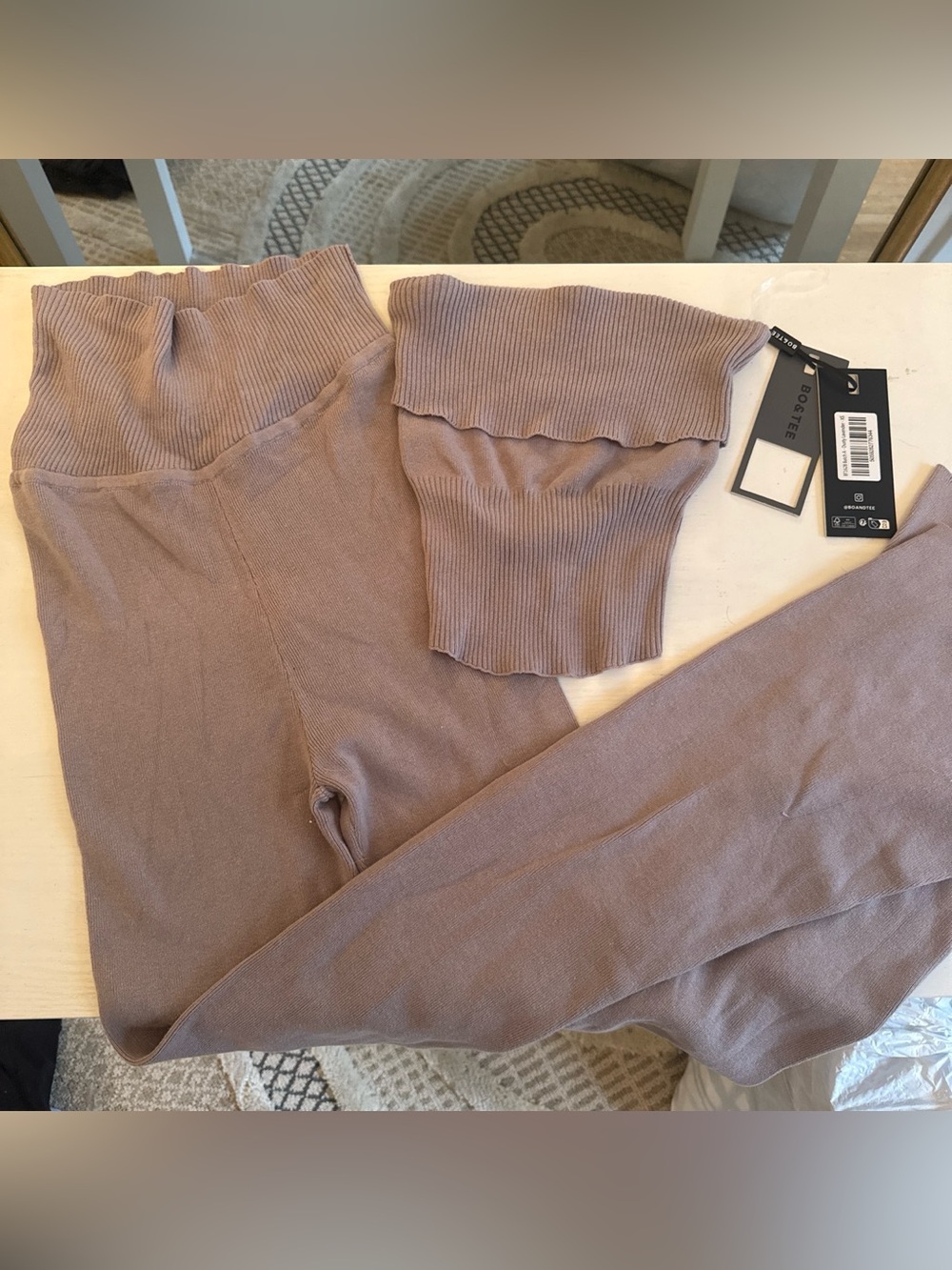 Off-the-Shoulder Ribbed Knit Sweater - Taupe